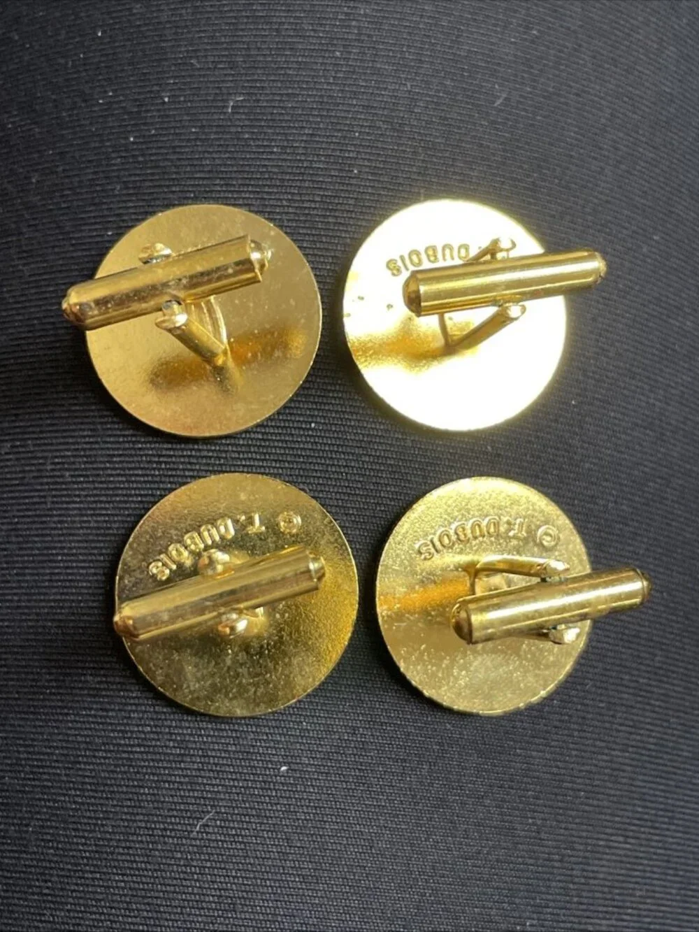 2 Vtg Signed T. Dubois Patriotic Smile Face USA Mens Cufflinks Enamel Flag Lot